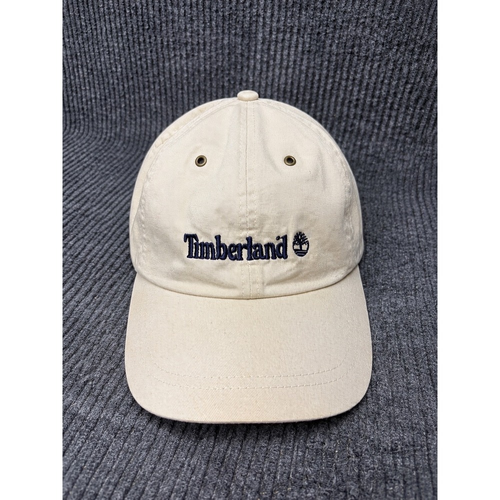 Vintage Timberland Weathergear Beige Cotton Adjustable Strapback Dad Hat Navy
